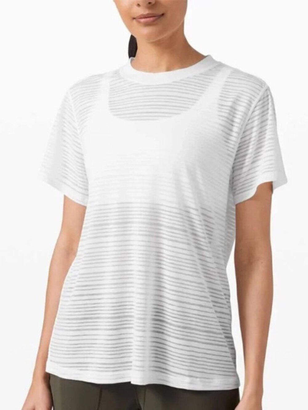 Ladies LULULEMON All Yours Boyfriend Tee in Stripe White